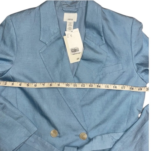 NWT H&M Light Blue Linen Belted Blazer Jacket Oversized Lined Size XSmall - Picture 10 of 16